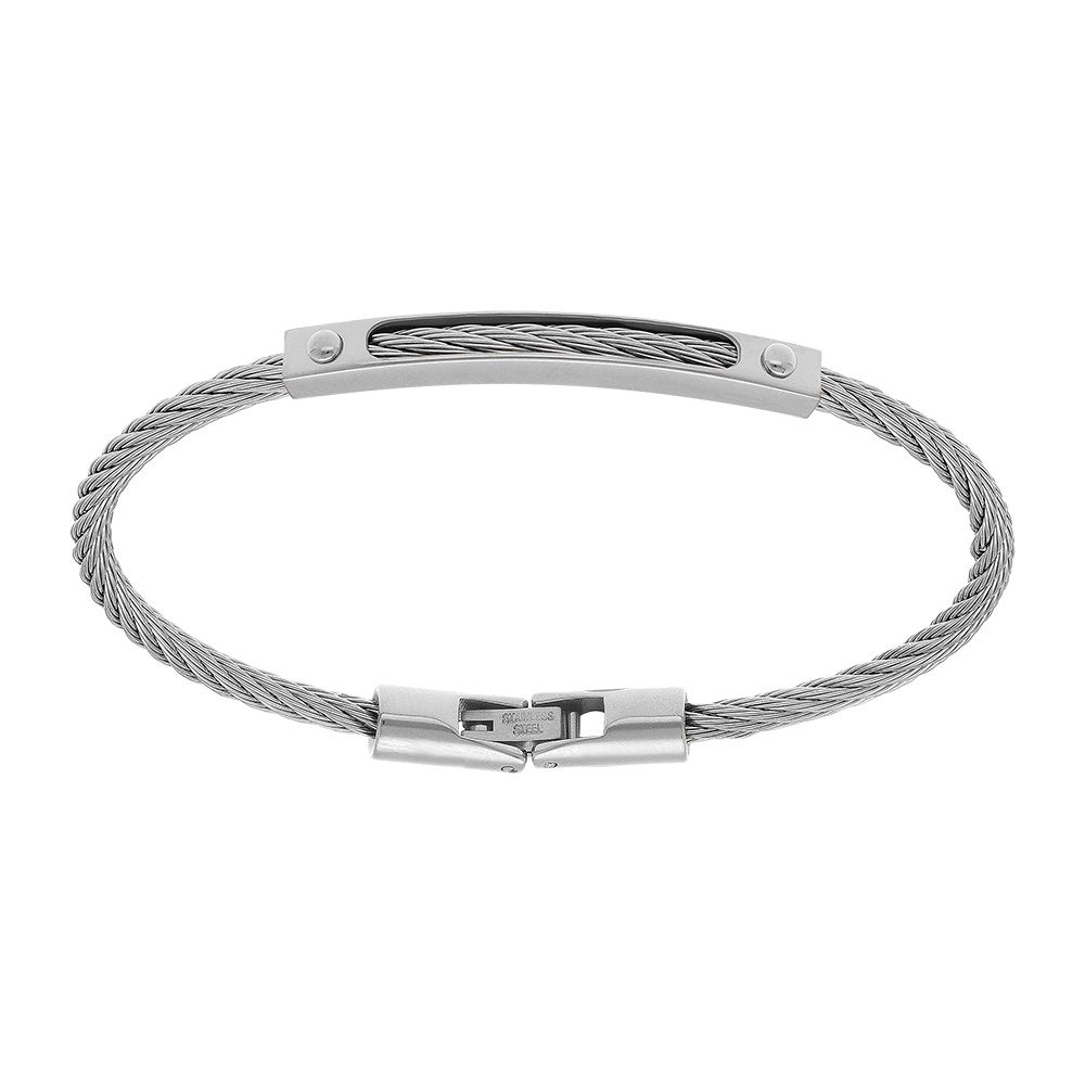Bracelet en acier et c�ble gris - Vue 1