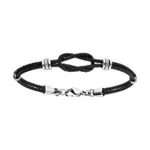Bracelet en acier et cble noir motif noeud rglable - Vue 1