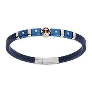 Bracelet en acier et caoutchouc bleu PVD bleu motif ancre -  21.5cm r�galble 20cm et 18.5cm