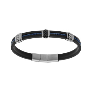 Bracelet en acier et caoutchouc cble bleu motif fermoir aimant 20+1.5cm double fermoir - Vue 1