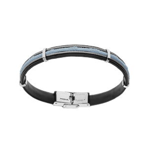Bracelet en acier et caoutchouc cble et cordon bleu 20cm - Vue 1
