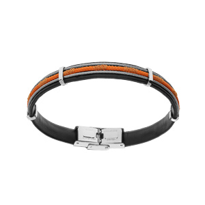 Bracelet en acier et caoutchouc cble et cordon orange 20cm - Vue 1