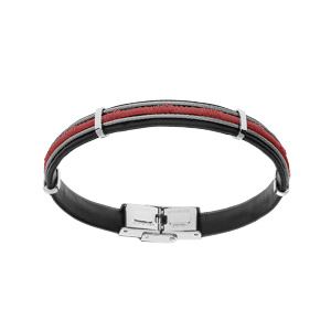 Bracelet en acier et caoutchouc cble et cordon rouge 20cm - Vue 1