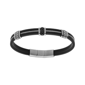 Bracelet en acier et caoutchouc cble gris avec motif fermoir aimant 20+1.5cm double fermoir - Vue 1