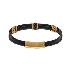 Bracelet en acier et caoutchouc cble noir motif fermoir aimant -  20+1.5cm double fermoir - Vue 1