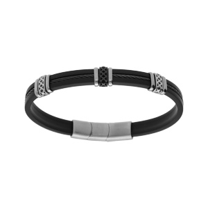Bracelet en acier et caoutchouc cble noir motif fermoir aimant 20+1.5cm double fermoir - Vue 1