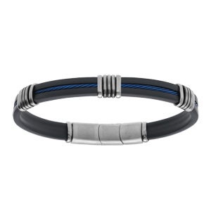 Bracelet en acier et caoutchouc et câble bleu - 20+1cm double fermoir - Vue 1
