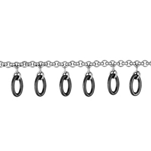 Bracelet en acier et céramique noire chaîne avec pampilles anneaux réglable - Vue 1