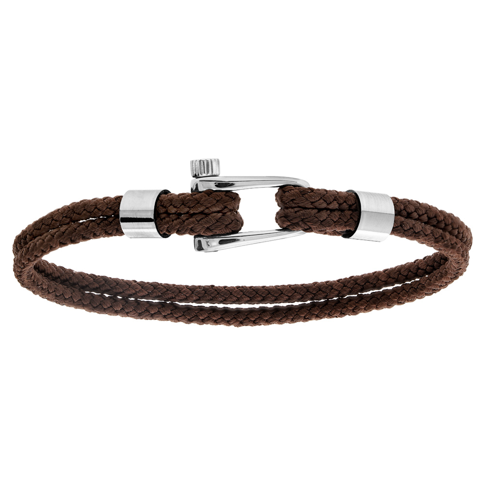 Bracelet en acier et cordon marron fermoir visse 19,5cm - Vue 1