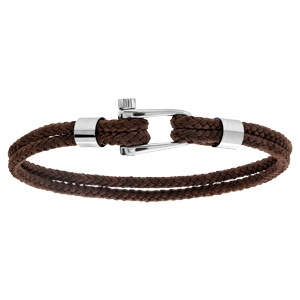 Bracelet en acier et cordon marron fermoir visse 19,5cm - Vue 1