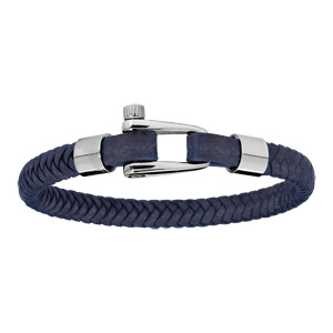 Bracelet en acier et cuir bleu - fermoir viss 20cm - Vue 1