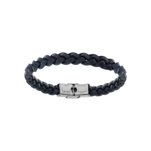 Bracelet en acier et cuir bovin tresse bleu 20cm - Vue 1