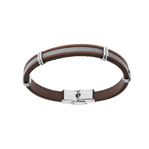 Bracelet en acier et cuir marron 20cm réglable - Vue 1
