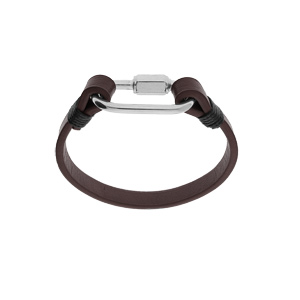 Bracelet en acier et cuir marron avec mousqueton viss - Vue 1