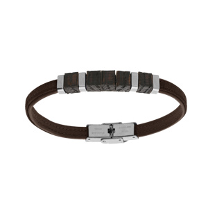 Bracelet en acier et cuir marron et bois de chne 20cm - Vue 1