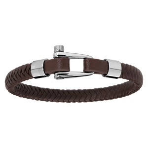 Bracelet en acier et cuir marron - fermoir viss 20cm - Vue 1