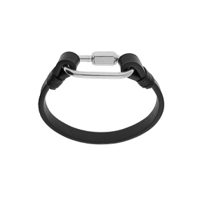 Bracelet en acier et cuir noir avec mousqueton viss - Vue 1
