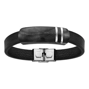 Bracelet en acier et cuir plaque carbone 21cm réglable - Vue 1