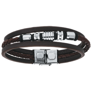 Bracelet homme cuir cordons noir fermoir manille marin acier - BijouxStore  - webid:2120