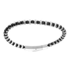 Bracelet en acier et perle agate noire véritable 4mm - fermoir- 20cm - Vue 1
