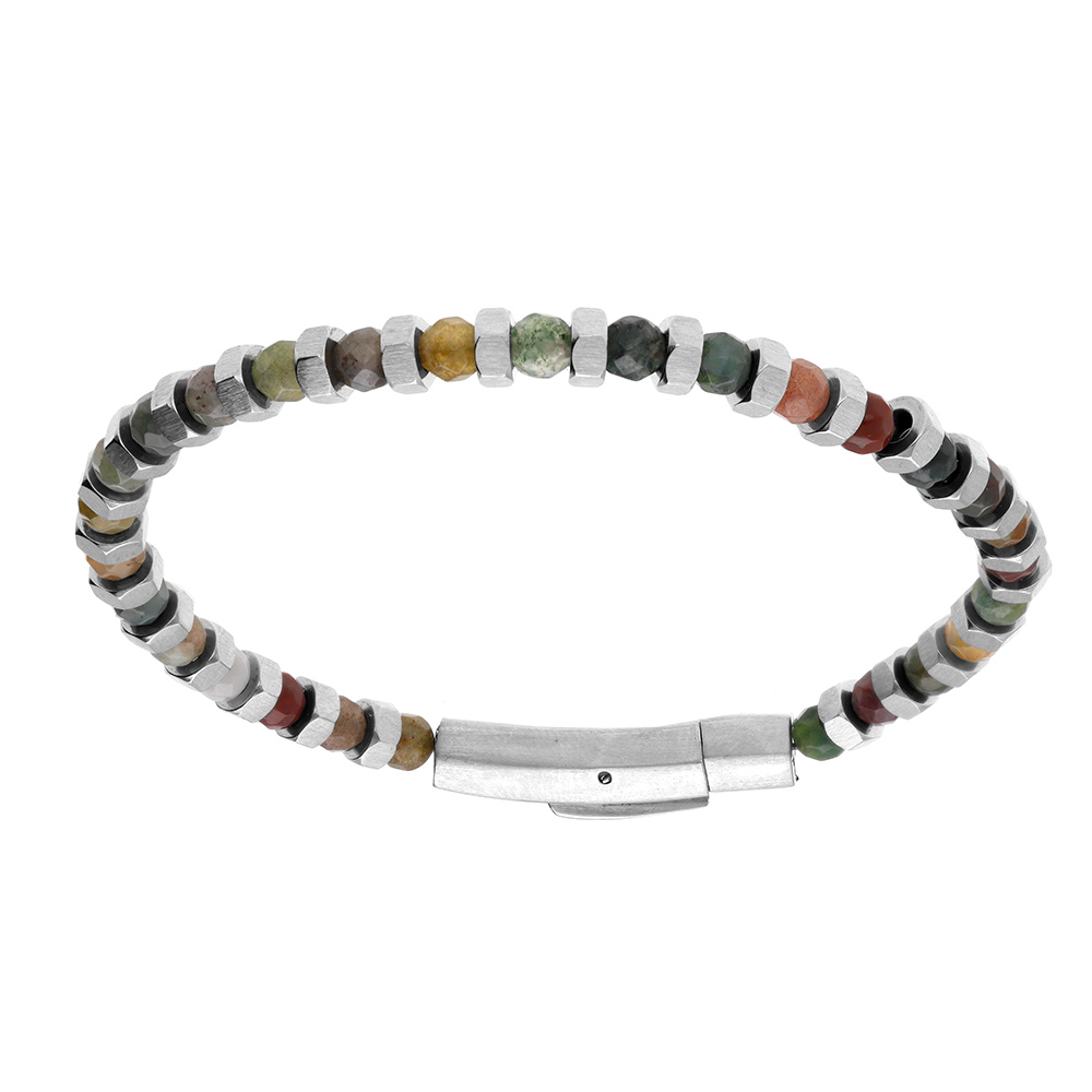 Bracelet en acier et perle agate v�ritable 4mm - fermoir - 20cm - Vue 1