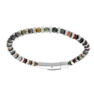 Bracelet en acier et perle agate véritable 4mm - fermoir - 20cm - Vue 1