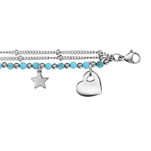Bracelet en acier et perles de synthèse bleues 3 chaînes avec pampilles symboles - Vue 1