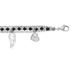 Bracelet en acier et perles de synthèse noires 3 chaînes avec pampilles symboles - Vue 1
