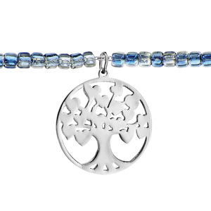 Bracelet en acier et perles de verres bleues avec pampille arbre de vie - Vue 1
