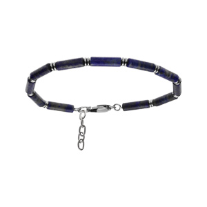 Bracelet en acier et pierres lapis lazuli imitation - 20+3cm