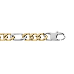 Bracelet en acier et PVD bicolore maille figaro 1+3 7mm longueur 21cm - Vue 1
