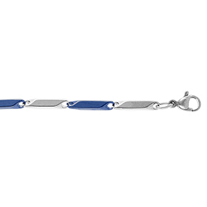 Bracelet en acier et PVD bleu maille rectangle - 20cm r�glable