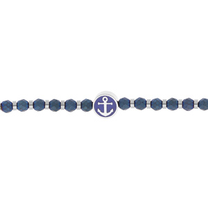 Bracelet en acier et PVD bleu perles et motif ancre 18+3cm - Vue 1