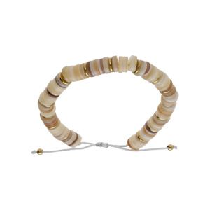 Bracelet en acier et PVD dor cordon coulissant rondelles coquillage nacr - Vue 1