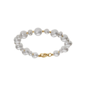 Bracelet en acier et PVD dor, perles blanches vritables 16+3cm - Vue 1