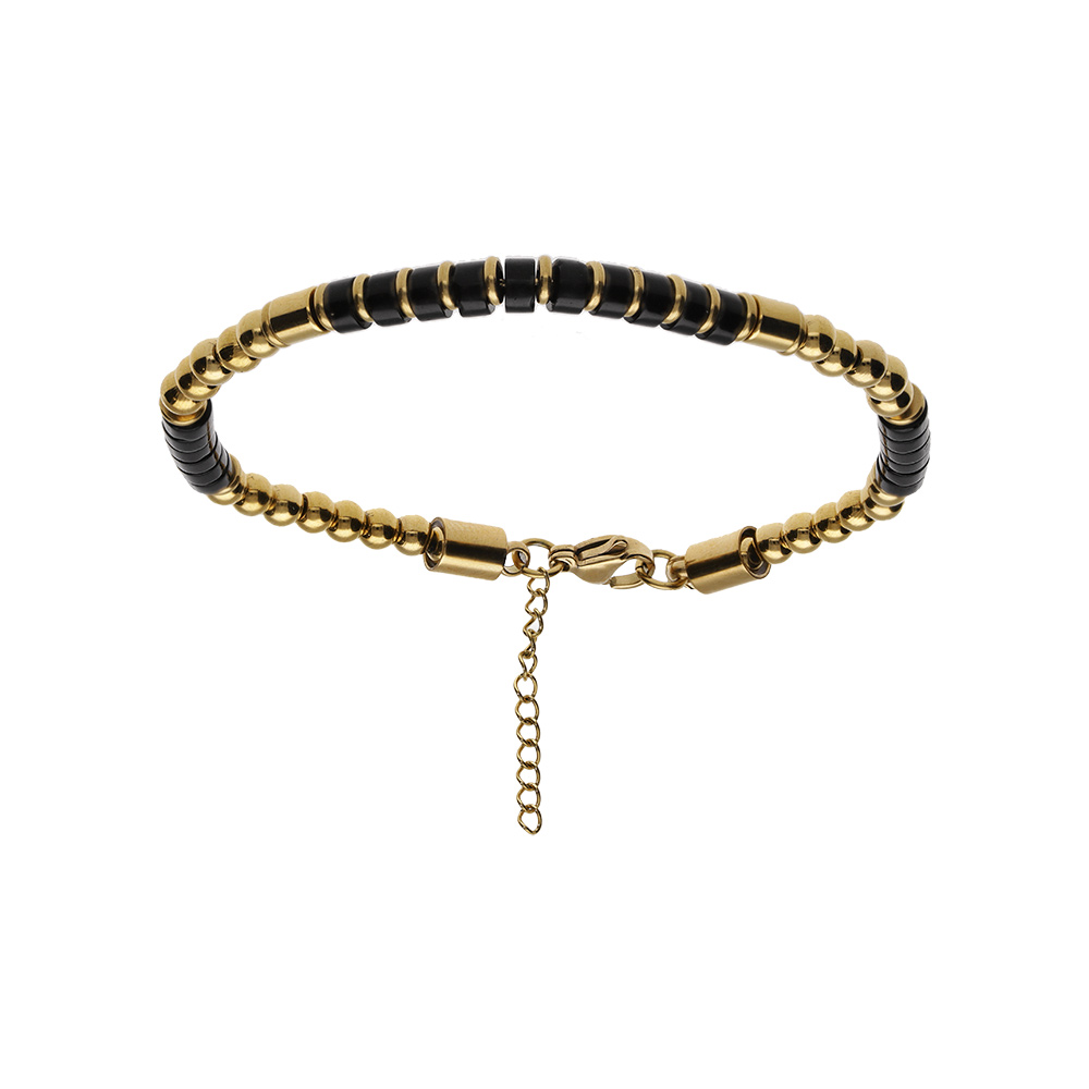 Bracelet en acier et PVD dor�, pierres naturelles onyx 18+3cm - Vue 1