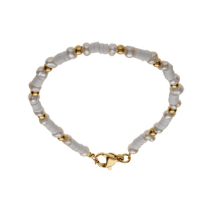 Bracelet en acier et PVD dor rondelles blanches avec perles de culture d\'eau douce blanches 16+3cm - Vue 1