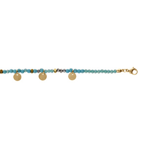 Bracelet en acier et PVD dor verre et turquoise imitation avec pampilles pastilles 16+3cm - Vue 1