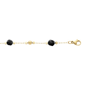 Bracelet en acier et PVD jaune chane avec boule facete noire et petites boules lisses16+3cm - Vue 1