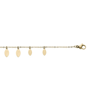Bracelet en acier et PVD jaune chane avec pampilles feuilles lisses 16.5+3cm - Vue 1