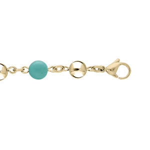 Bracelet en acier et PVD jaune chane type marseillais avec boules de Jade bleu vritable 16+3cm - Vue 1