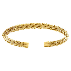 Bracelet en acier et PVD jaune demi jonc tresse plate 7mm - oval 62X55mm