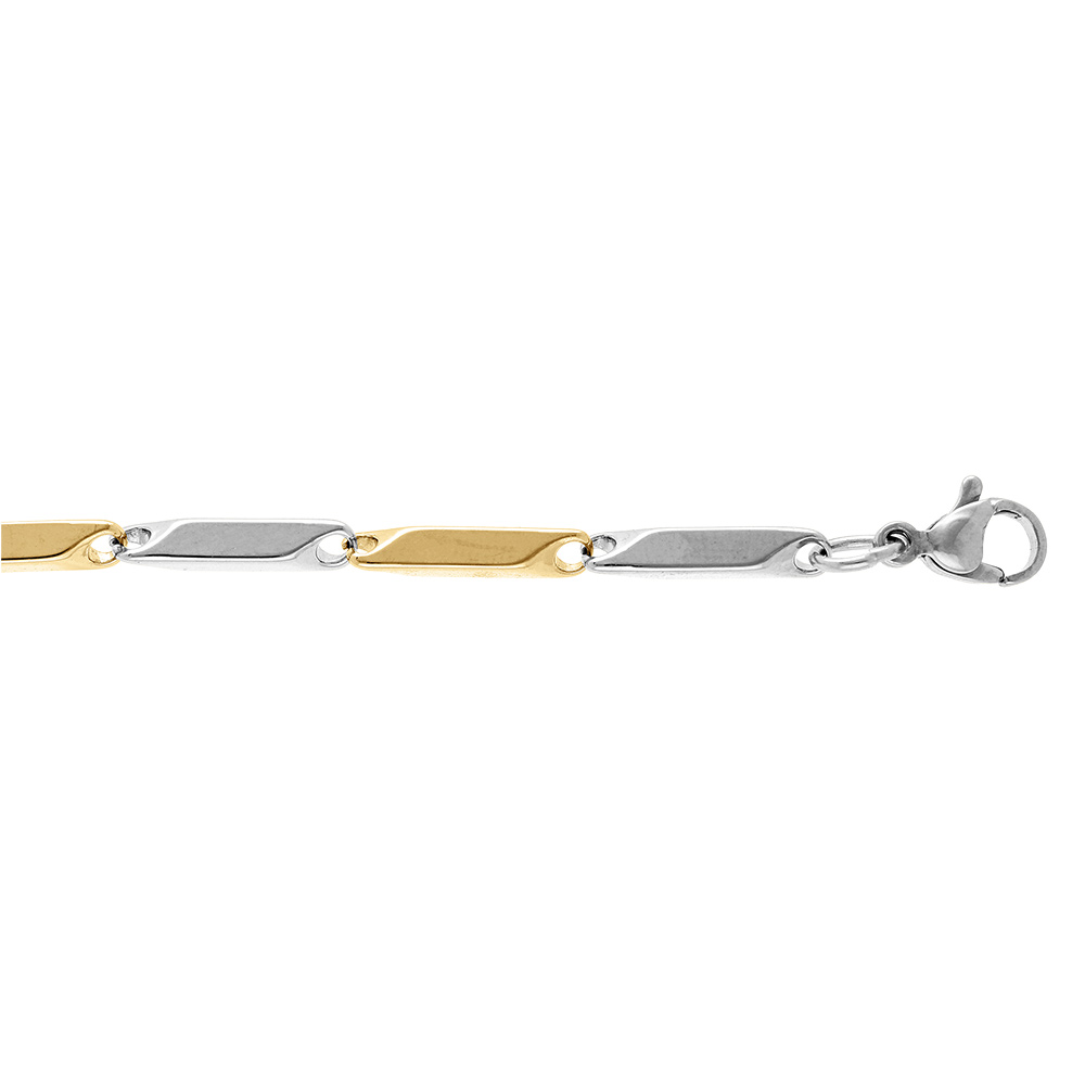 Bracelet en acier et PVD jaune maille rectangle - 20cm r�glable - Vue 1