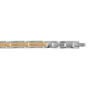 Bracelet en acier et PVD jaune maille rectangulaire avec diamantage double fermoir 19+2cm rglable - Vue 1