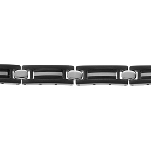 Bracelet en acier et PVD noir 18+3cm rglable double fermoir - Vue 1