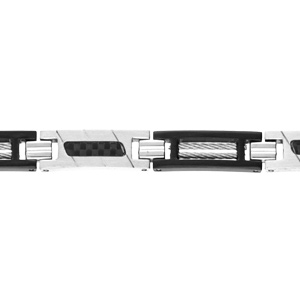 Bracelet en acier et PVD noir avec cbles et carbone 18+3cm rglable double fermoir - Vue 1