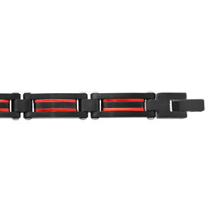 Bracelet en acier et PVD noir avec fil aluminium rouge 21,5cm réglable - Vue 1