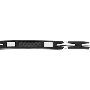 Bracelet en acier et PVD noir avec plaque carbone 21,5cm rglable - Vue 1