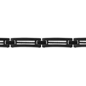 Bracelet en acier et PVD noir cble noir 19+1,5cm rglable double fermoir - Vue 1