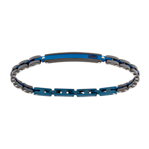 Bracelet en acier et PVD noir et bleu avec plaque triple fermoir 19+3cm - Vue 1